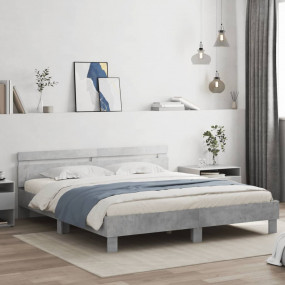 Bed Frame Concrete Gray Engineered Wood, Plywood Queen ...