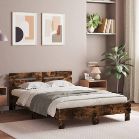 Bed Frame Smoked oak Engineered wood Double Bed Frame
