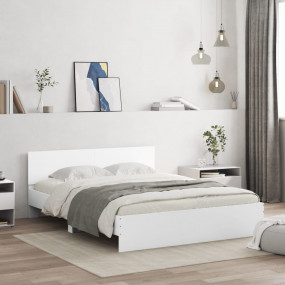 Bed Frame White Engineered wood Double Bed Frame Rectan...