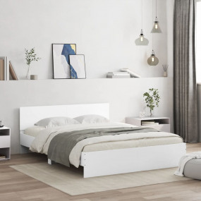 Bed Frame White Engineered Wood, Plywood King Size Mode...