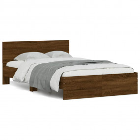 Bed Frame Brown Oak Engineered Wood, Plywood Full Bed F...