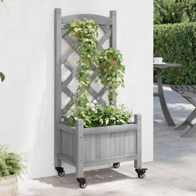 Planter Grey Solid fir wood, Iron Medium Planter Rectan...