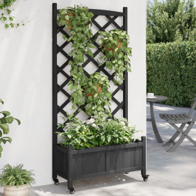 Planter Black Solid fir wood, iron Large Wheels/casters...