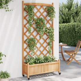 Planter Brown Solid Fir Wood Rollable Planter Rectangul...
