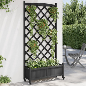 Planter Black Solid fir wood Large Rollable Planter