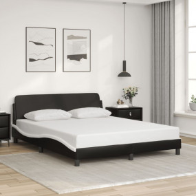 Bed Frame Black and White Faux leather Queen Modern Bed...