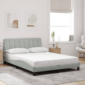 Bed Frame Light Grey Velvet, Metal, Solid Pine Wood, Pl...