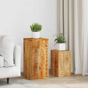Plant Stand Set of 2 Natural Mango Wood Solid Mango Woo...