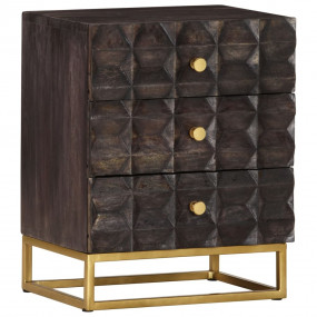 Bed Cabinet Black Solid mango wood, brass powder-coated...