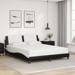 Bed Frame Black and White Faux Leather Full Durable Bed...