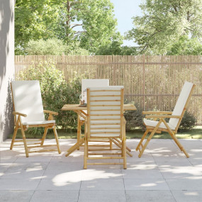 Garden Reclining Chair Set of 4 Cream White Bamboo Four...
