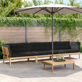 Pallet Sofa Set Acacia Wood, Black Cushions