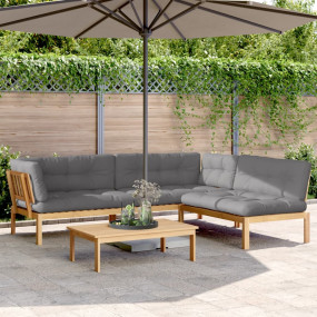 Pallet Sofa Set Grey Solid Acacia wood, Fabric (100% po...
