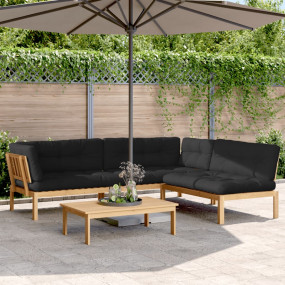 Pallet Sofa Set Acacia wood with black cushions