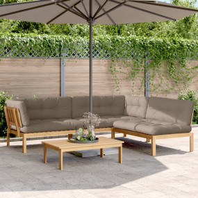 Pallet Sofa Set Taupe Solid Acacia wood Standard Modula...