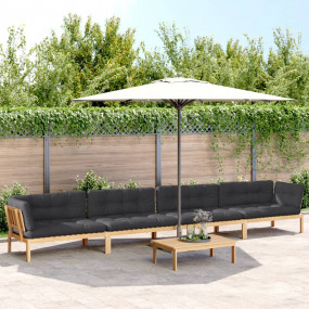 Pallet Sofa Set Gray Solid Acacia wood and Polyester La...