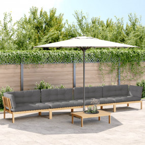 Pallet Sofa Set Solid Acacia Wood with Grey Cushions