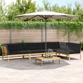 Pallet Sofa Set Black,Brown Acacia Wood, Polyester Larg...