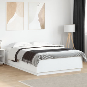 Bed Frame White Engineered wood, Plywood Double Modern