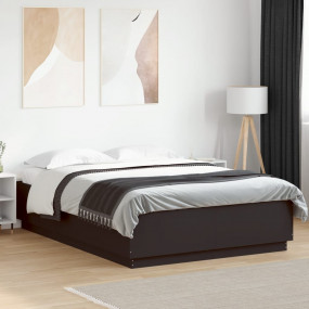 Bed Frame Black Engineered wood, Plywood Double Modern
