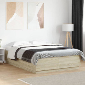 Bed Frame Sonoma oak Engineered wood, Plywood Full Mini...