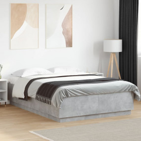 Bed Frame Concrete Grey Engineered Wood 55.1 x 78.7 in ...