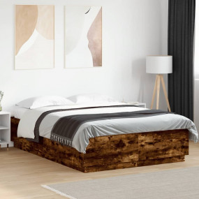 Bed Frame Smoked Oak Engineered Wood Double Minimalisti...