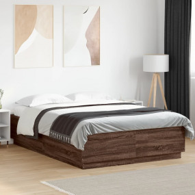 Bed Frame Brown Oak Engineered wood, Plywood Slats Doub...