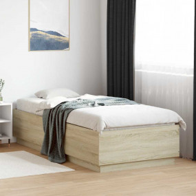 Bed Frame Sonoma Oak Engineered Wood with Plywood Slats...