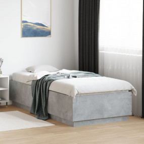 Bed Frame Concrete Grey Engineered Wood Single Minimali...