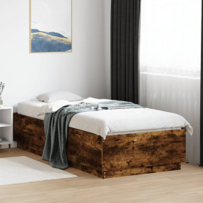 Bed Frame Smoked Oak Engineered Wood Twin Durable Bed F...