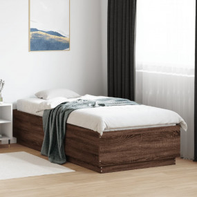 Bed Frame Brown Oak Engineered Wood Twin Trendy Bed Fra...