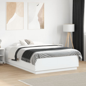 Bed Frame White Engineered wood Double Durable Bed Fram...