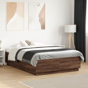 Bed Frame Brown Oak Engineered Wood, Plywood Double Dur...