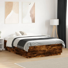 Bed Frame Smoked oak Engineered wood, Plywood Small Dou...