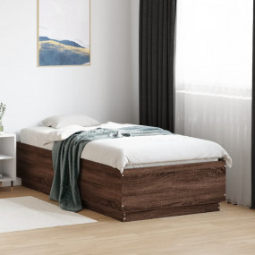Bed Frame Brown Oak Engineered wood Single Sturdy Bed F...