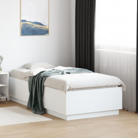 Bed Frame White Engineered Wood, Plywood Small Single D...