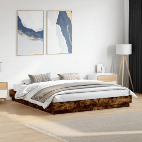 Bed Frame Smoked Oak Engineered Wood, Plywood Double Be...