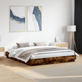 Bed Frame Smoked Oak Engineered Wood Super King Bed Fra...