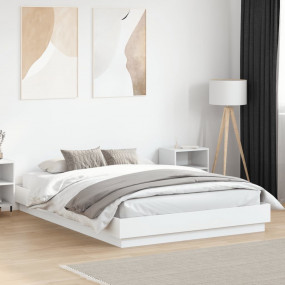 Bed Frame White Engineered Wood King Size Durable Styli...