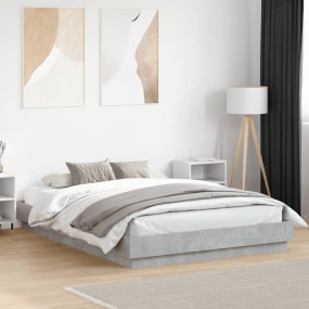 Bed Frame Concrete Grey Engineered Wood, Plywood King S...