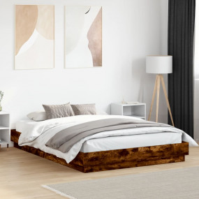 Bed Frame Smoked Oak Engineered Wood, Plywood Full Dura...