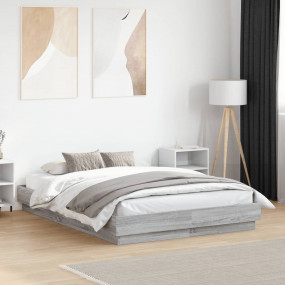 Bed Frame Gray Sonoma Engineered wood, Plywood slats Do...