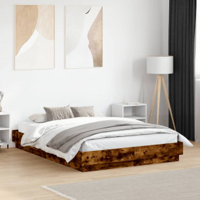 Bed Frame Smoked Oak Engineered Wood Small Double Durab...