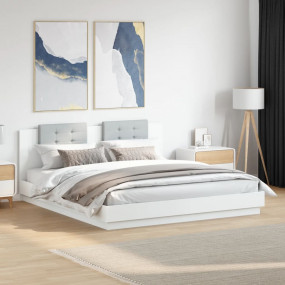 Bed Frame White Engineered wood, Fabric (100% polyester...