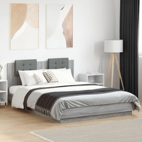 Bed Frame Grey sonoma, Dark grey Engineered wood, Fabri...