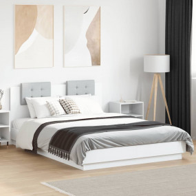 Bed Frame White, Light Grey Engineered wood, Polyester ...