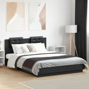 Bed Frame Black Engineered wood Double Bed Bed Frame