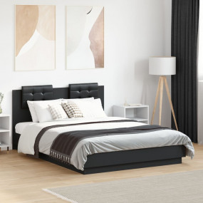 Bed Frame Black Engineered wood, faux leather Double Be...