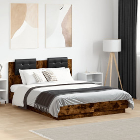 Bed Frame Smoked oak Engineered wood, faux leather Smal...